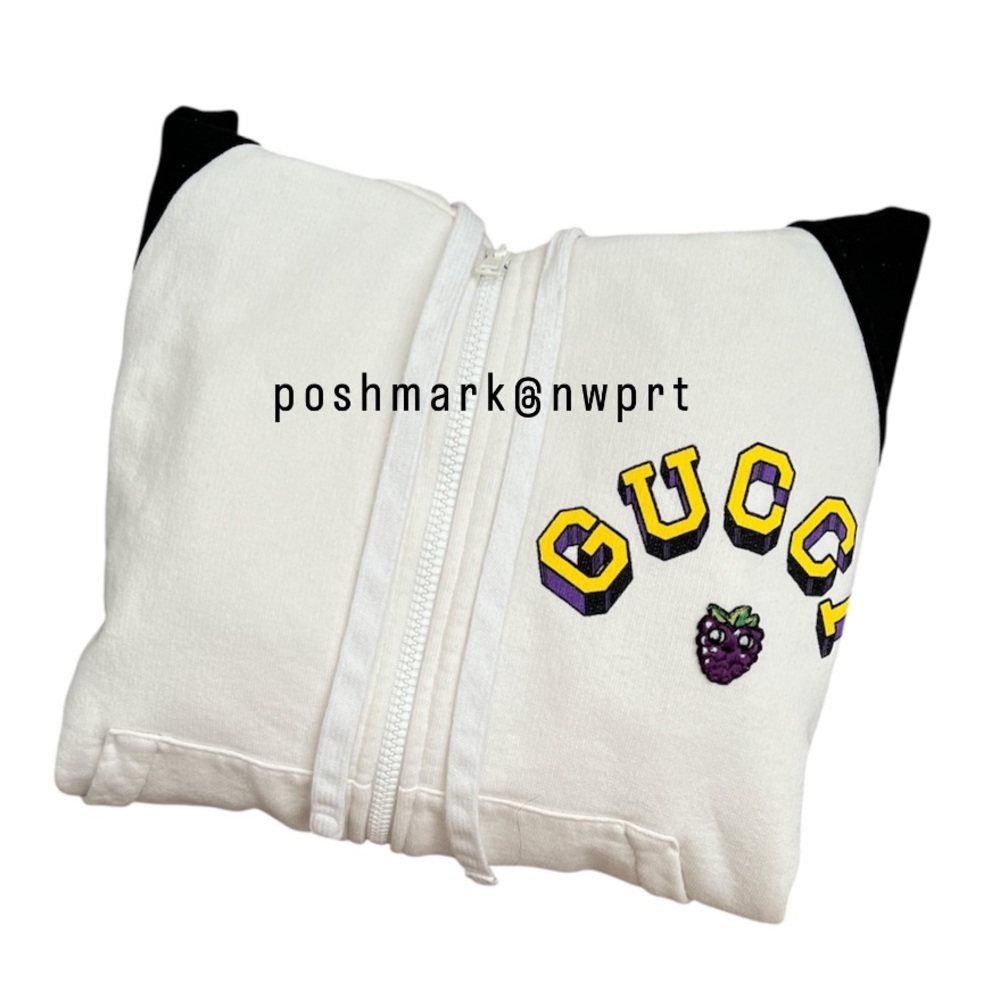 GUCCI 🍇 Hoodie Graphic Jacket Black Off White Zip Up Sweatshirt Logo S Small - Picture 4 of 15